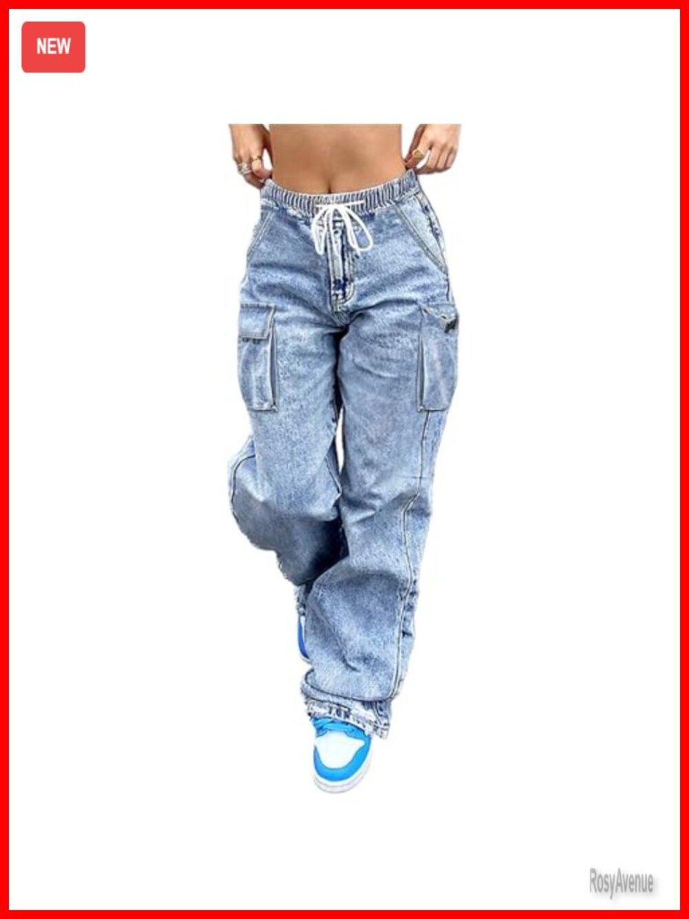 Wide Leg Cargo Jeans Stretchy Baggy High Waisted Denim Pants